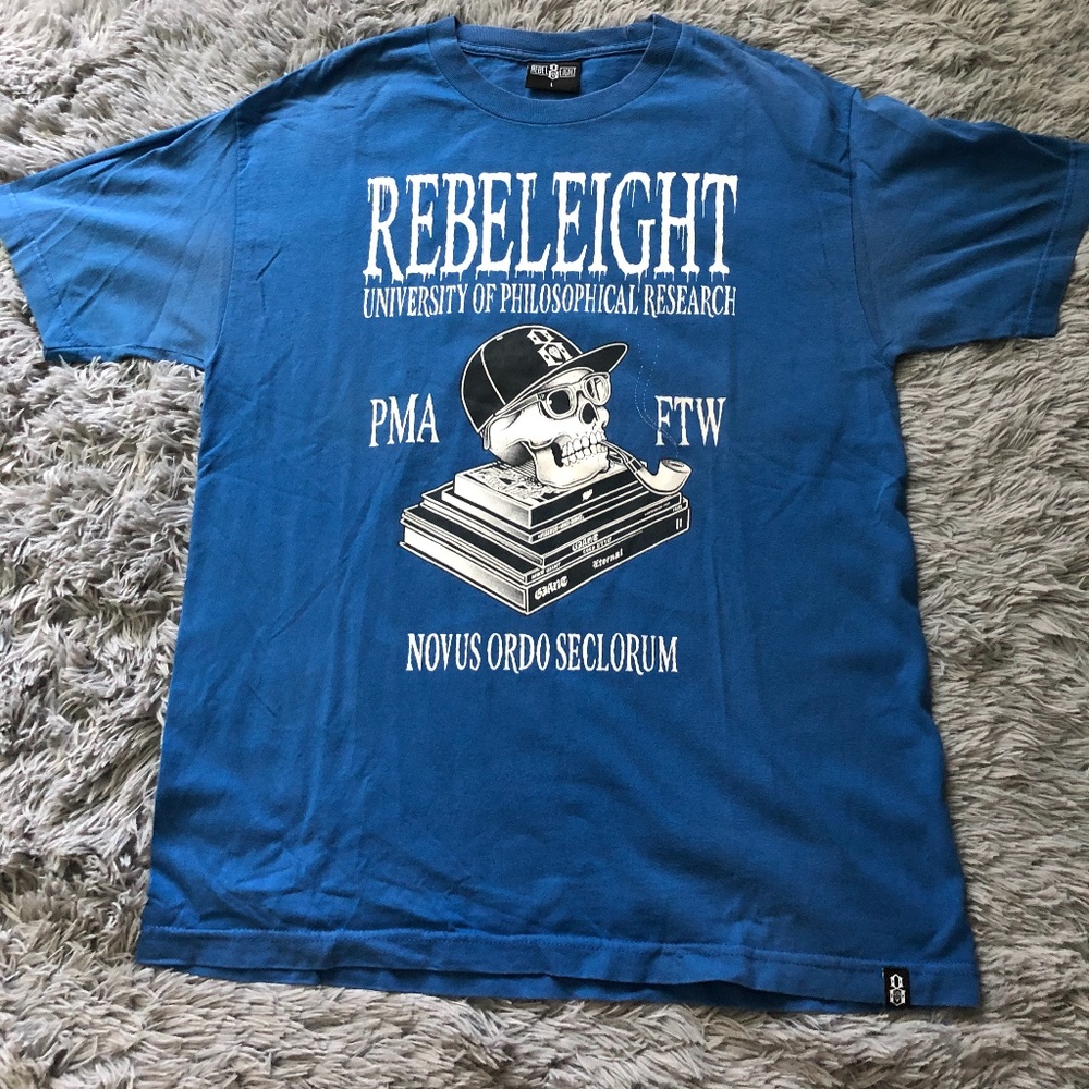 Rebel Eight Blue University Shirt Size L